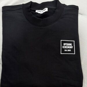 Opening Ceremony Black Crewneck Sweatshirt with White Logo Patch